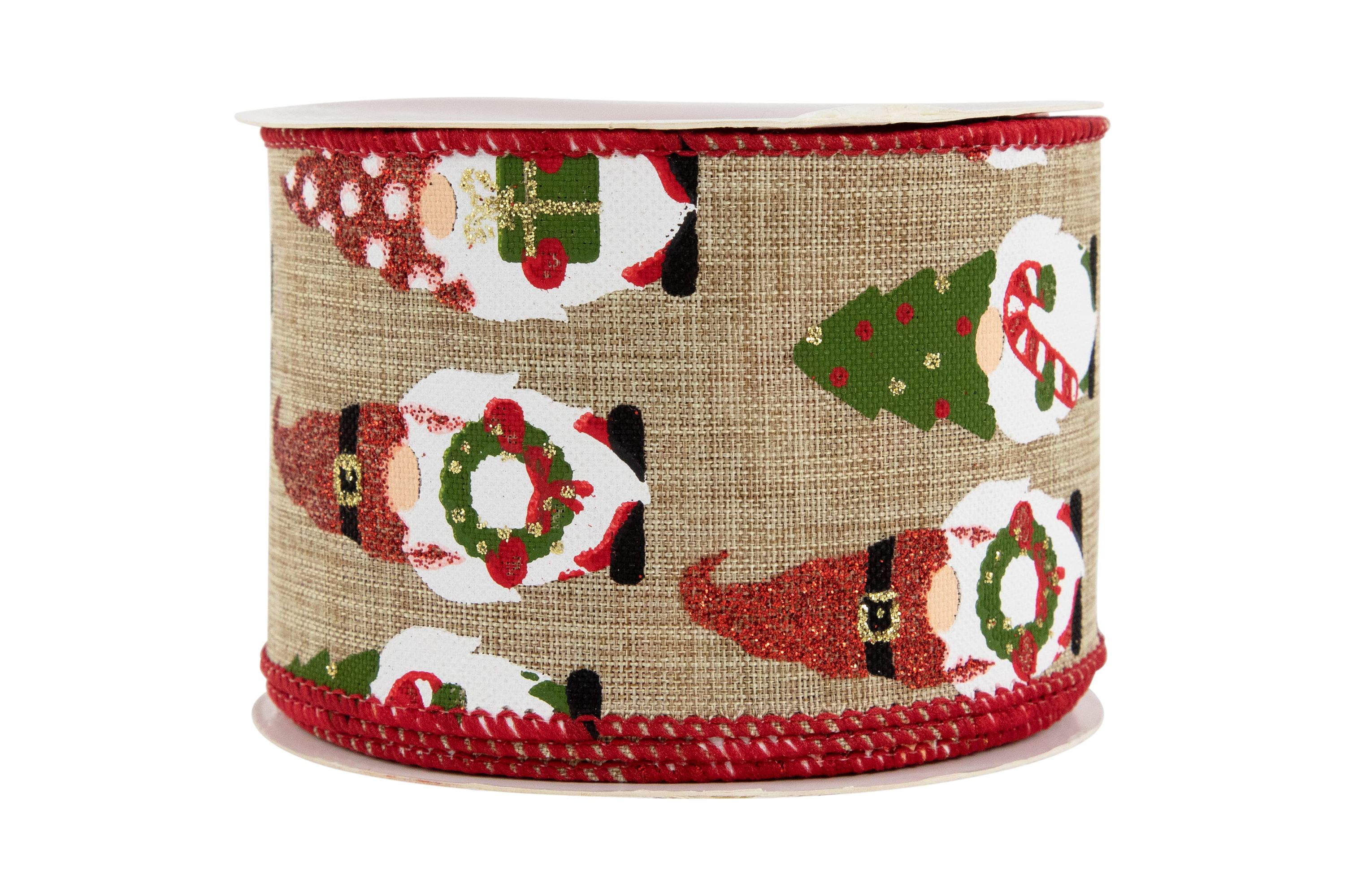 Gnome Burlap Style Wired Craft Christmas Ribbon 2.5" x 10 Yards