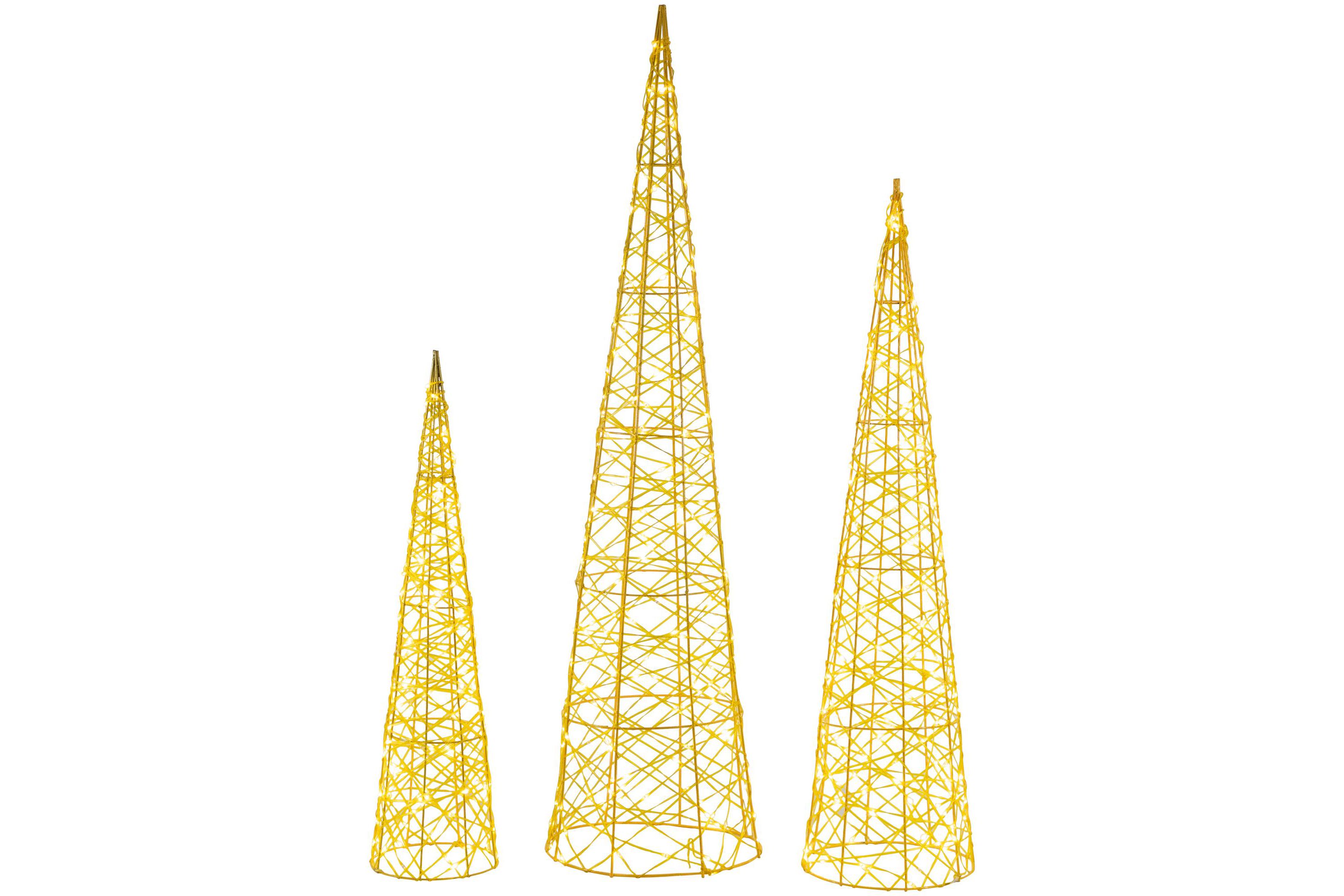Set of 3 LED Twinkle Lighted Gold Mesh Cone Trees Outdoor Christmas Decorations 39.5"