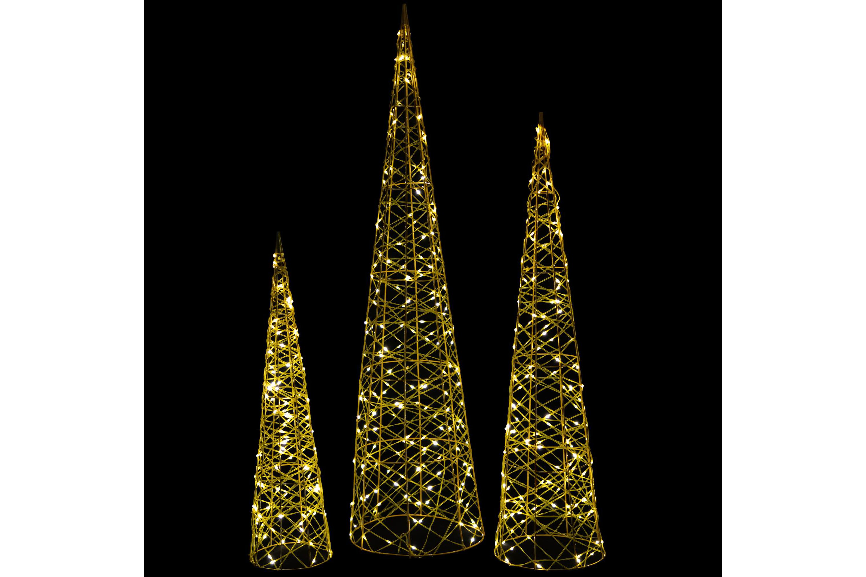 Set of 3 LED Twinkle Lighted Gold Mesh Cone Trees Outdoor Christmas Decorations 39.5"