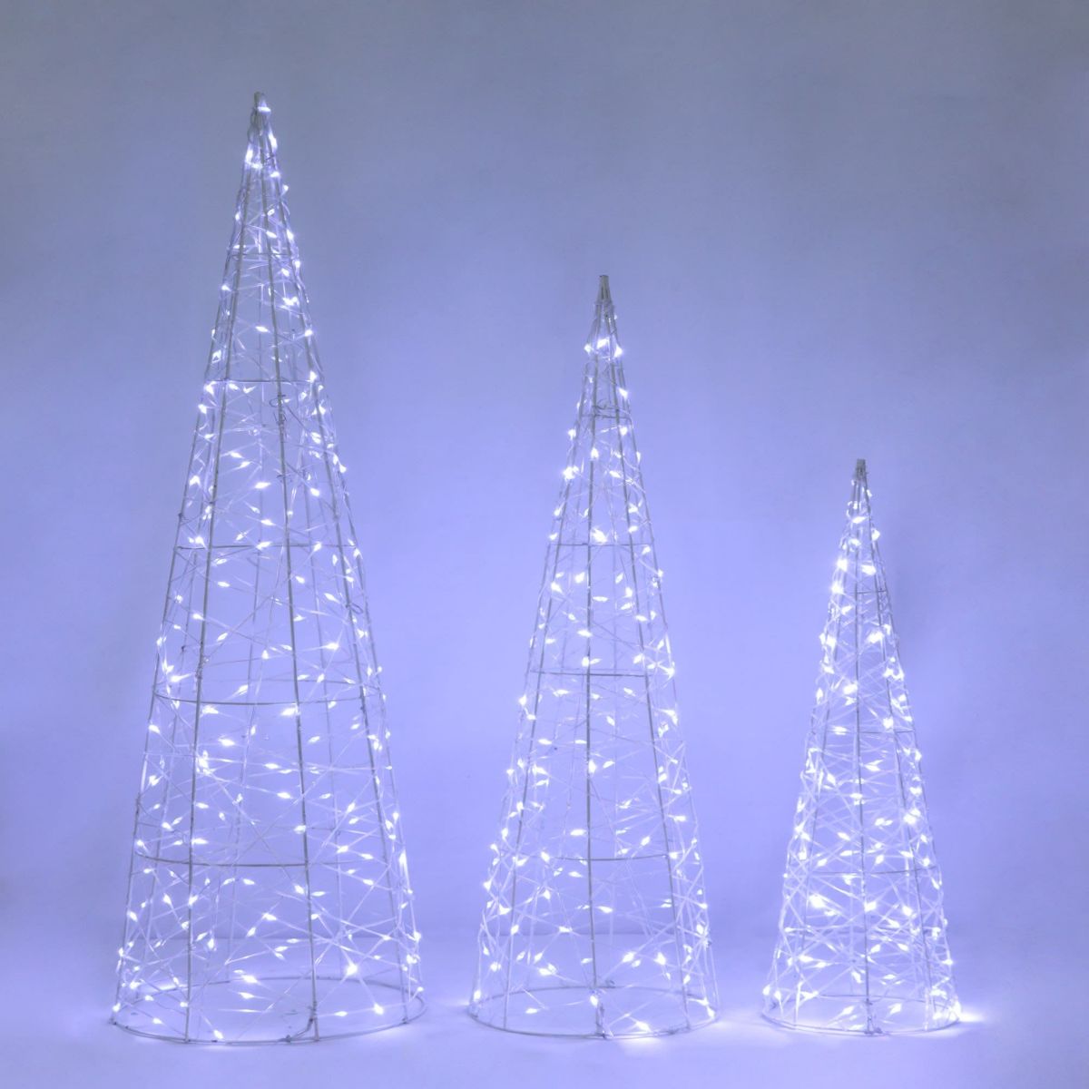 Set of 3 LED Lighted Twinkling Cone Trees Christmas Yard Decoration - Cool White Lights