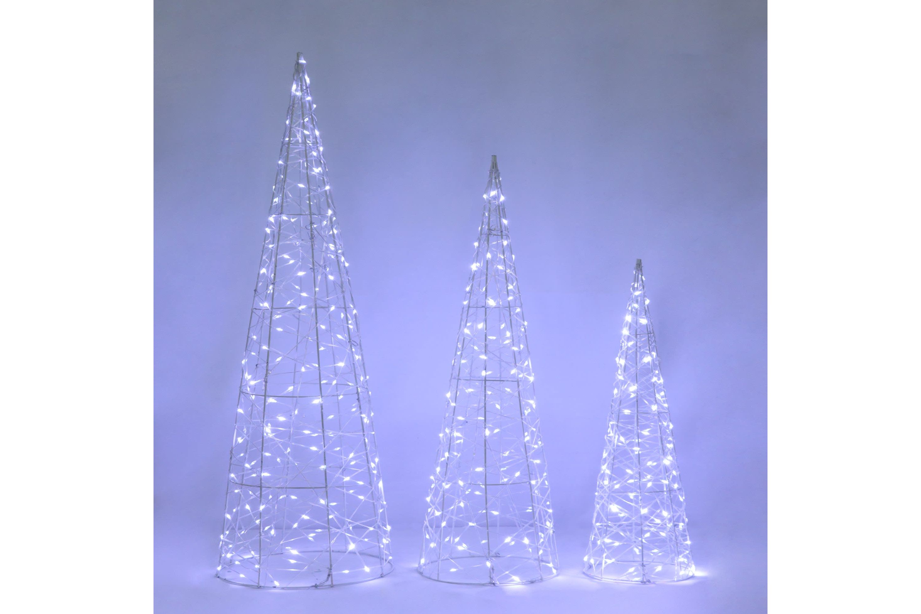 Set of 3 LED Lighted Twinkling Cone Trees Christmas Yard Decoration - Cool White Lights