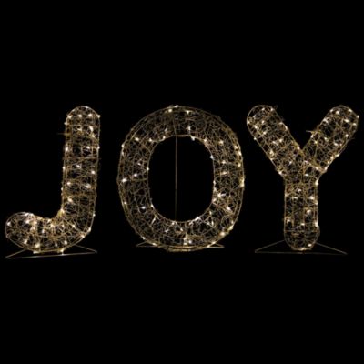 16inch LED Twinkle Lighted Gold Metal Wire Joy Sign Outdoor Christmas Decoration