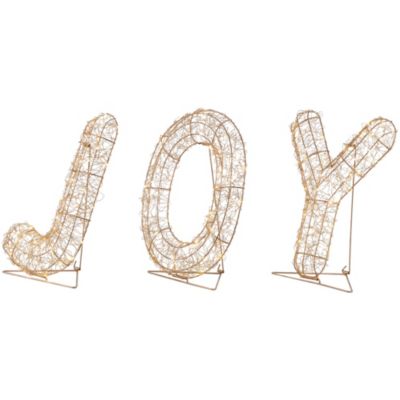 16inch LED Twinkle Lighted Gold Metal Wire Joy Sign Outdoor Christmas Decoration