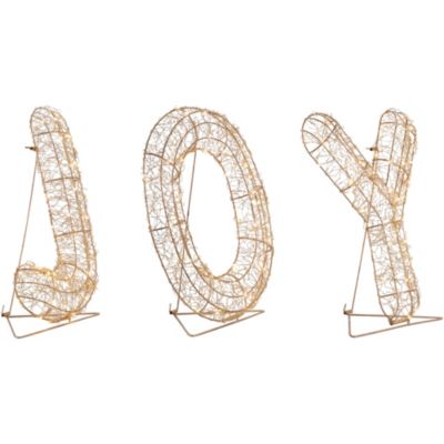 16inch LED Twinkle Lighted Gold Metal Wire Joy Sign Outdoor Christmas Decoration