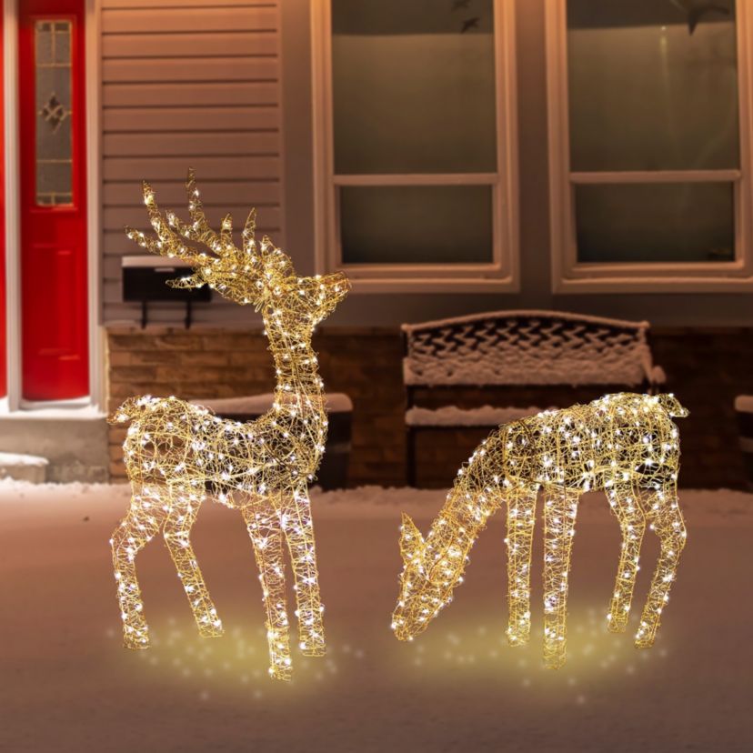 LED Lighted Twinkle Mesh Reindeer Outdoor Christmas Decoration - 37" - Set of 2