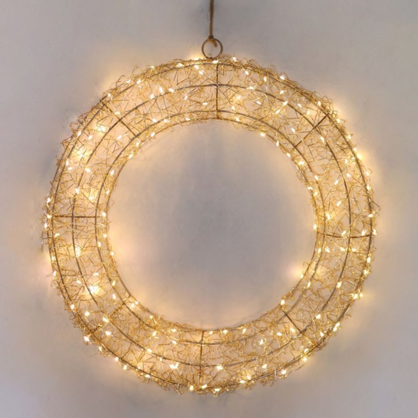 18inch LED Lighted Gold Wire Wreath Outdoor Christmas Decoration