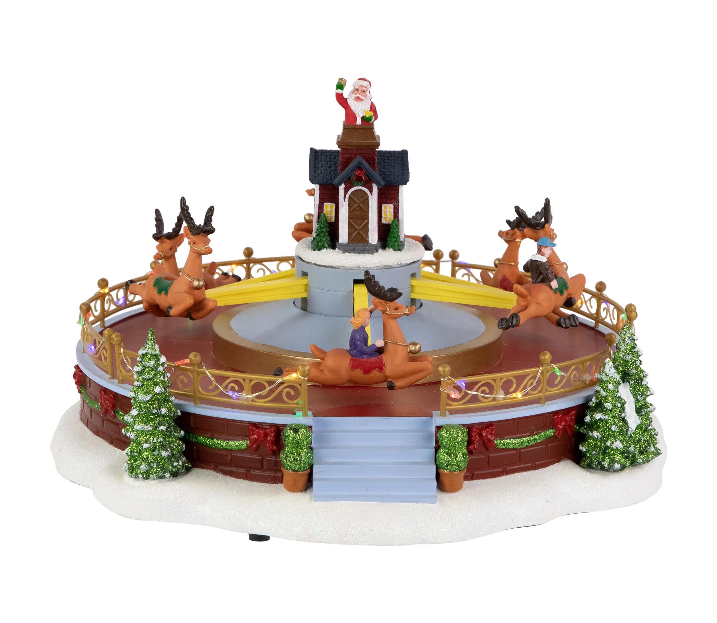 Animated and Musical Reindeer Ride LED Lighted Christmas Village Display - 12"