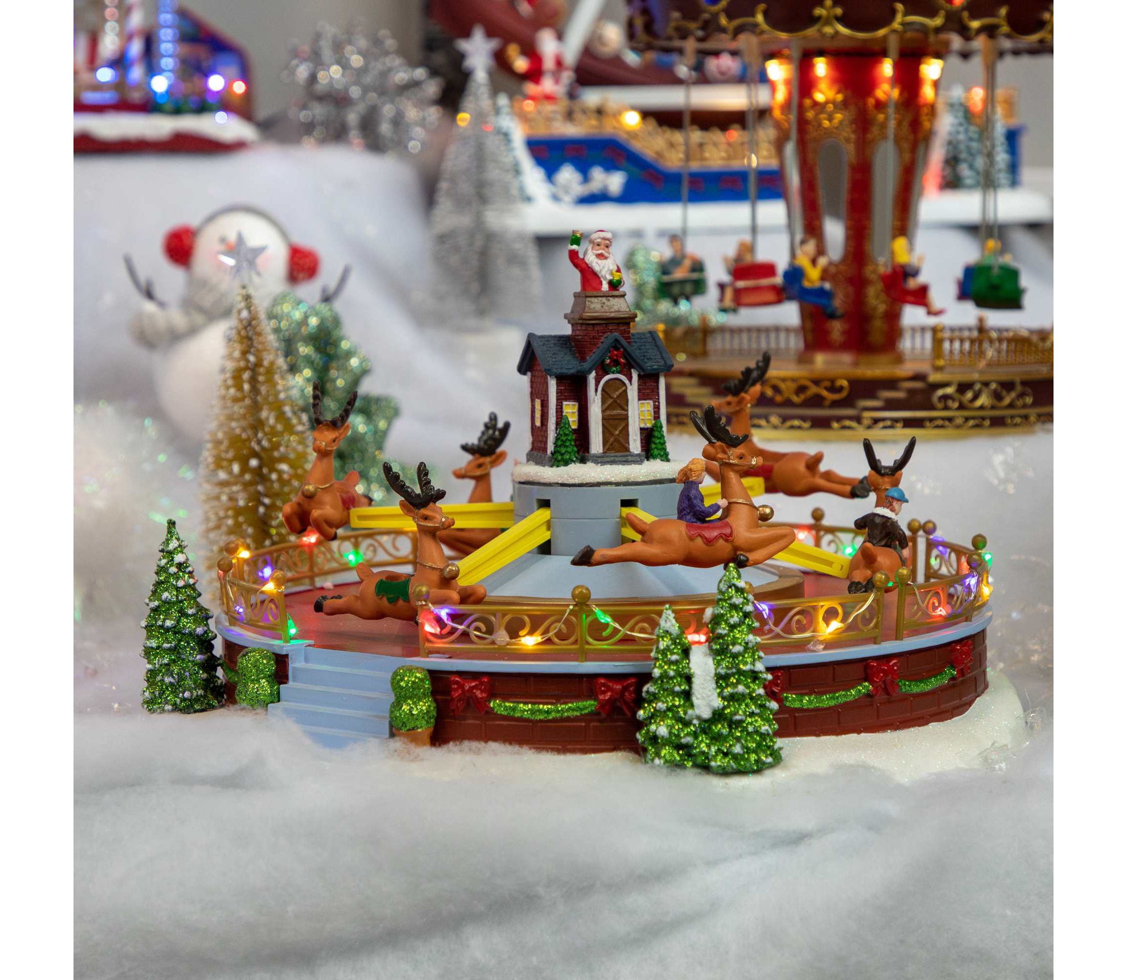 Animated and Musical Reindeer Ride LED Lighted Christmas Village Display - 12"