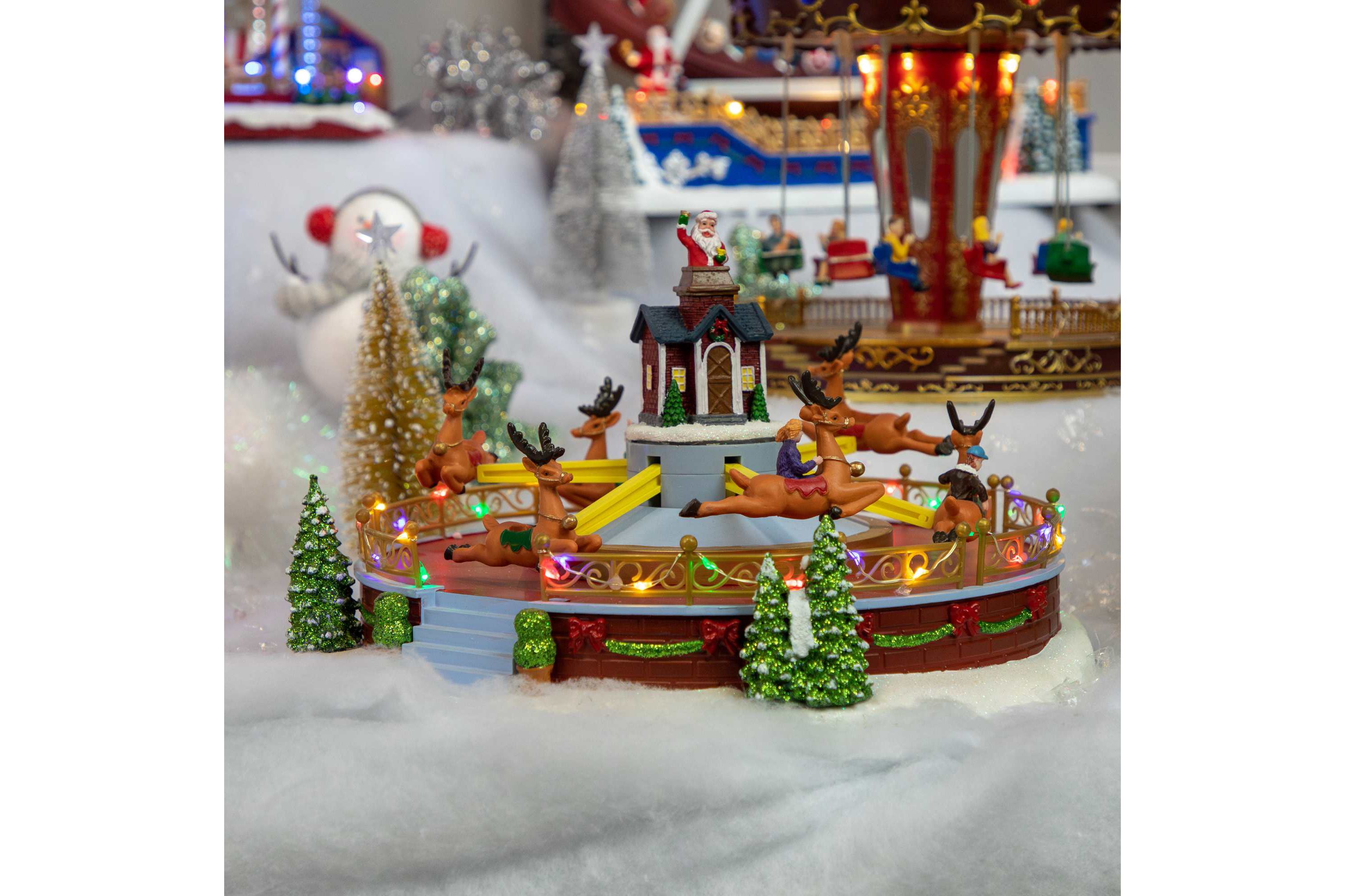 Animated and Musical Reindeer Ride LED Lighted Christmas Village Display - 12"