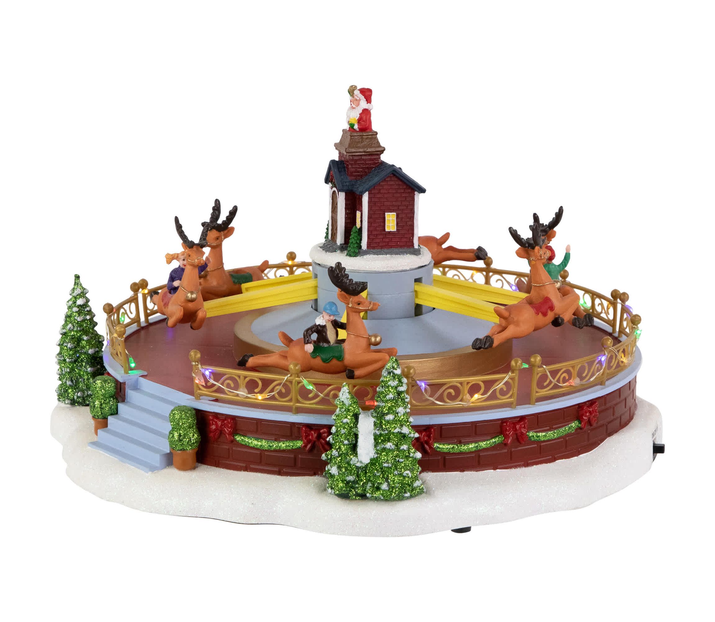 Animated and Musical Reindeer Ride LED Lighted Christmas Village Display - 12"