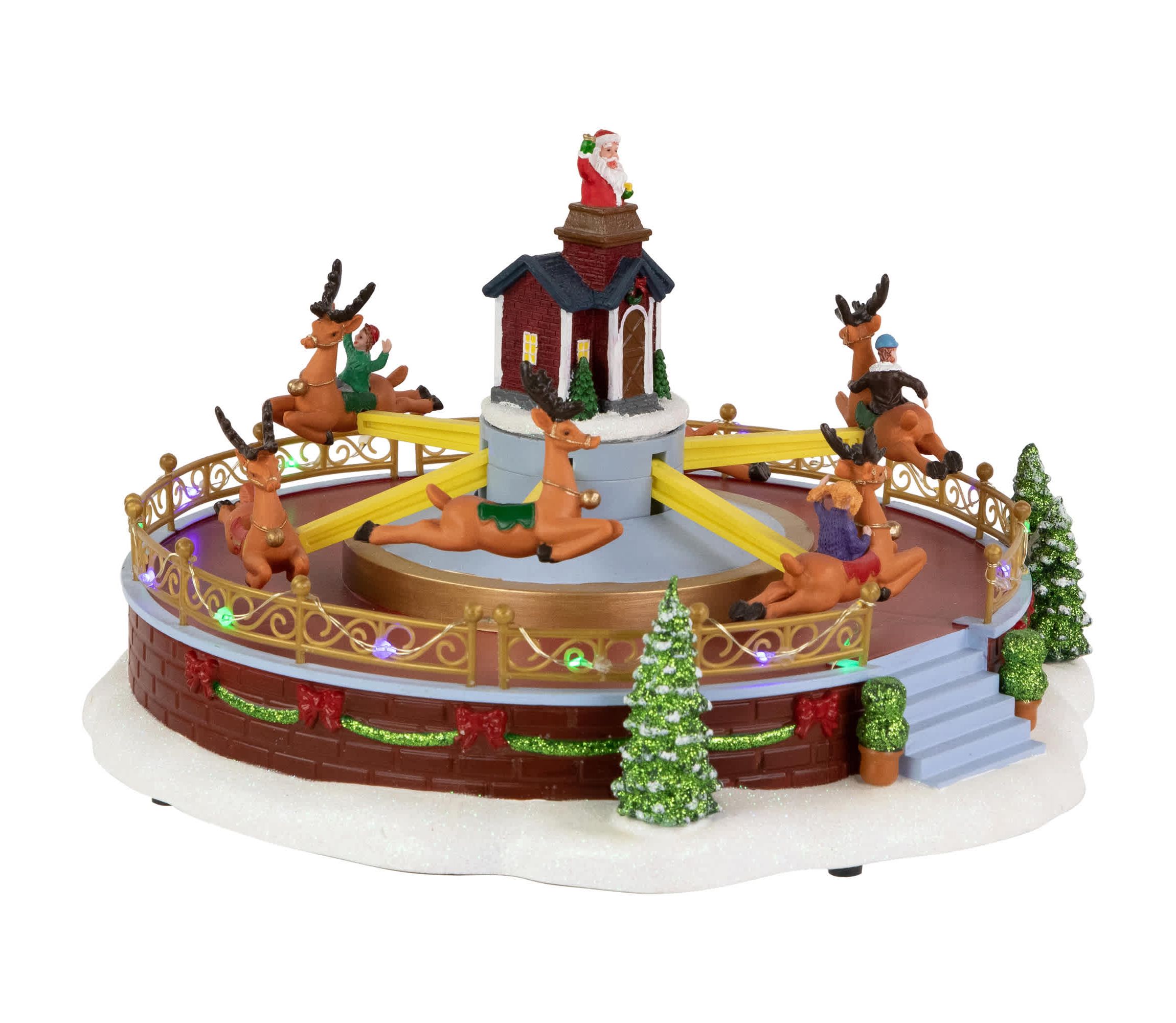 Animated and Musical Reindeer Ride LED Lighted Christmas Village Display - 12"