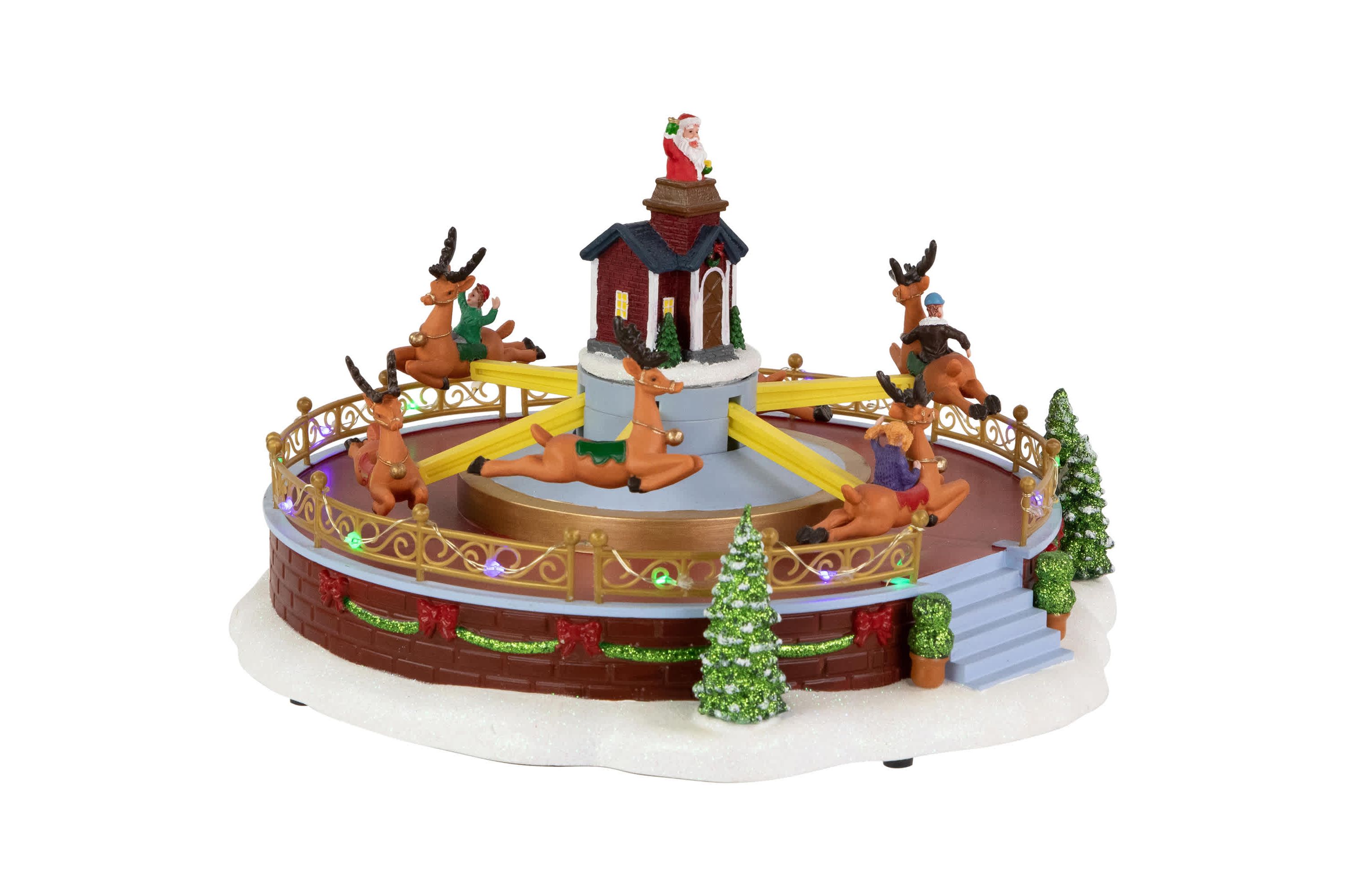 Animated and Musical Reindeer Ride LED Lighted Christmas Village Display - 12"