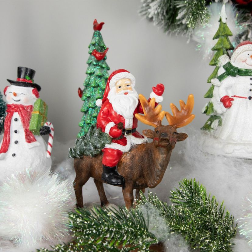 8.25inch Santa Claus Rides a Reindeer Christmas Figurine