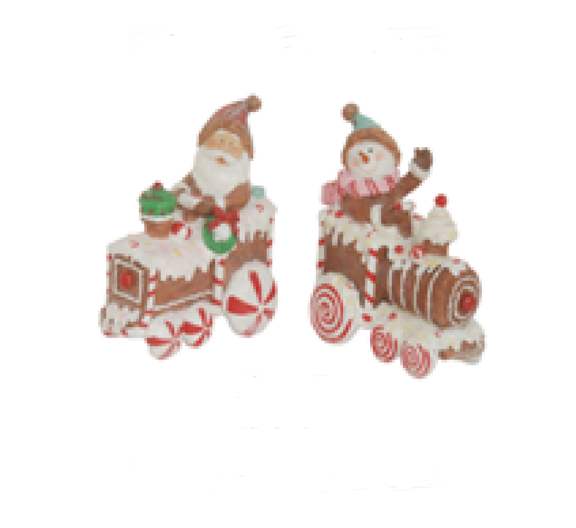 Set of 2 Santa and Snowman on Gingerbread Trains Christmas Figures - 6.75inch