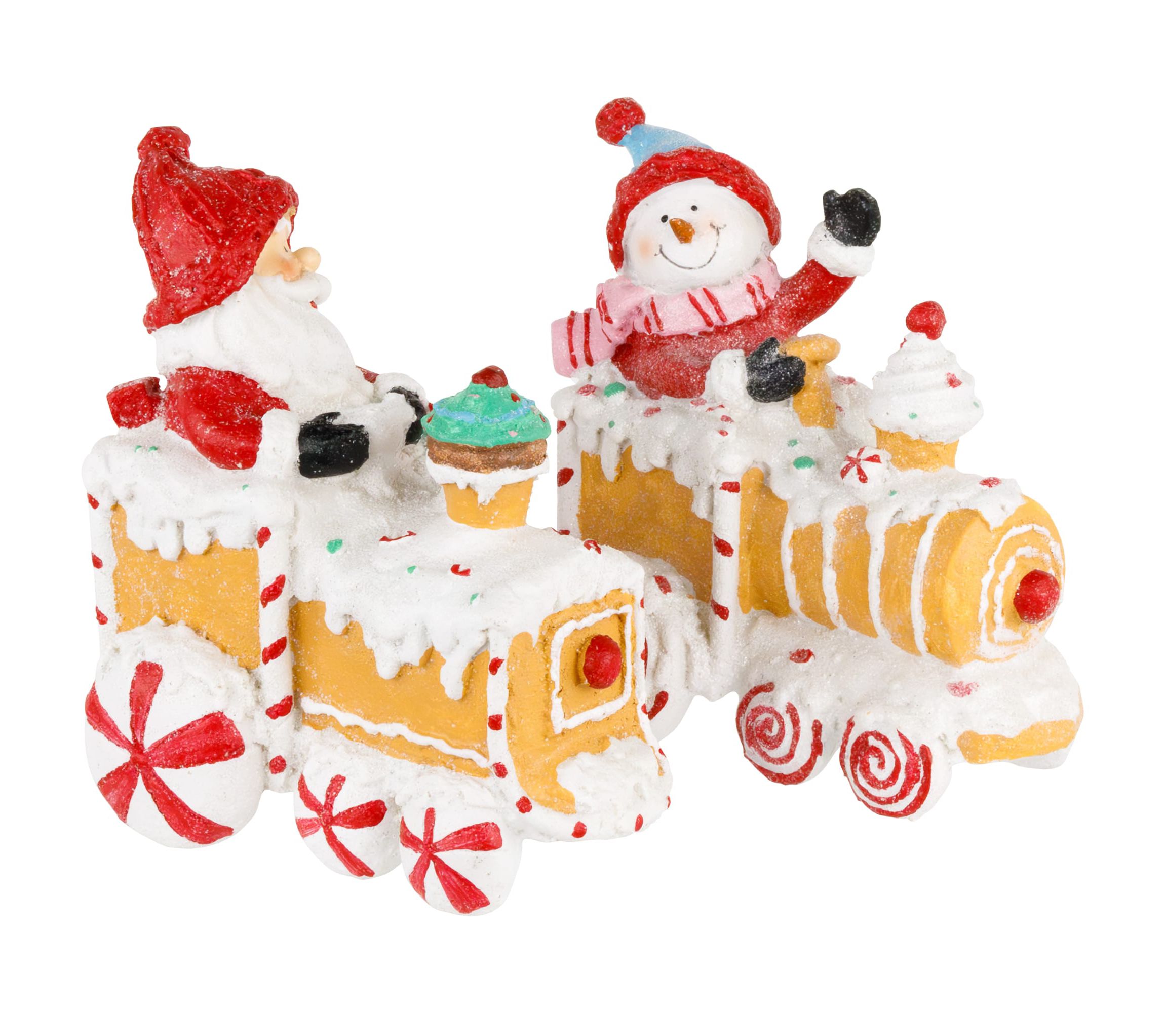 Set of 2 Santa and Snowman on Gingerbread Trains Christmas Figures - 6.75inch