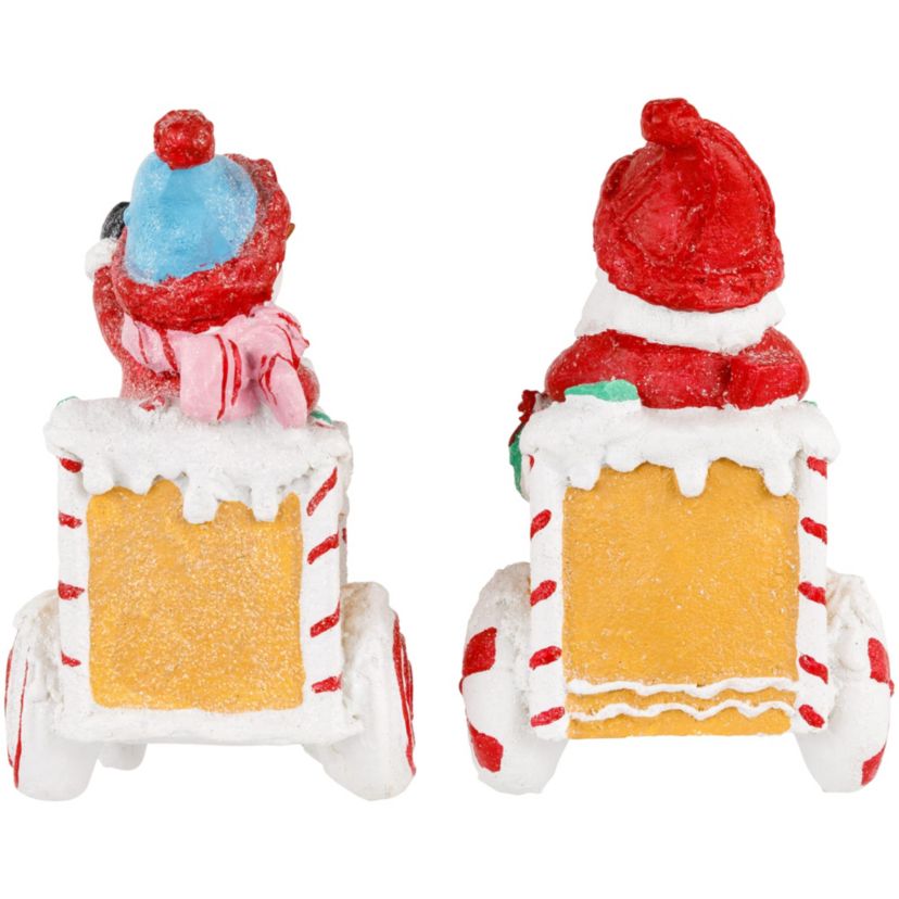 Set of 2 Santa and Snowman on Gingerbread Trains Christmas Figures - 6.75inch