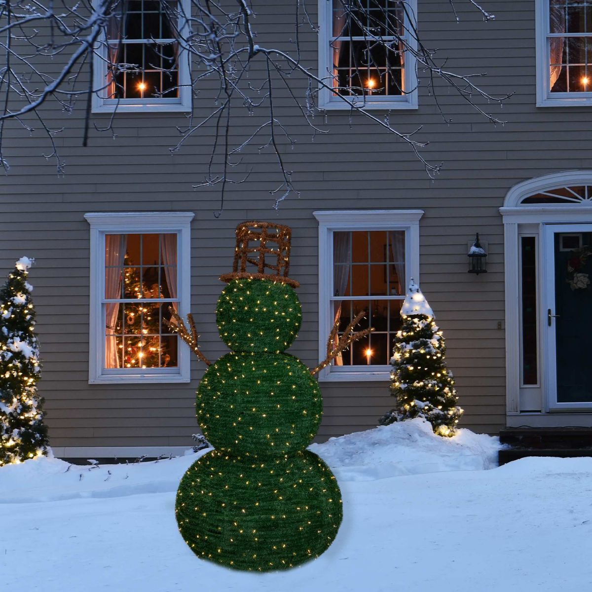 Lighted Commercial Topiary Snowman Outdoor Christmas Decoration - 6.5 - Warm White LED Lights
