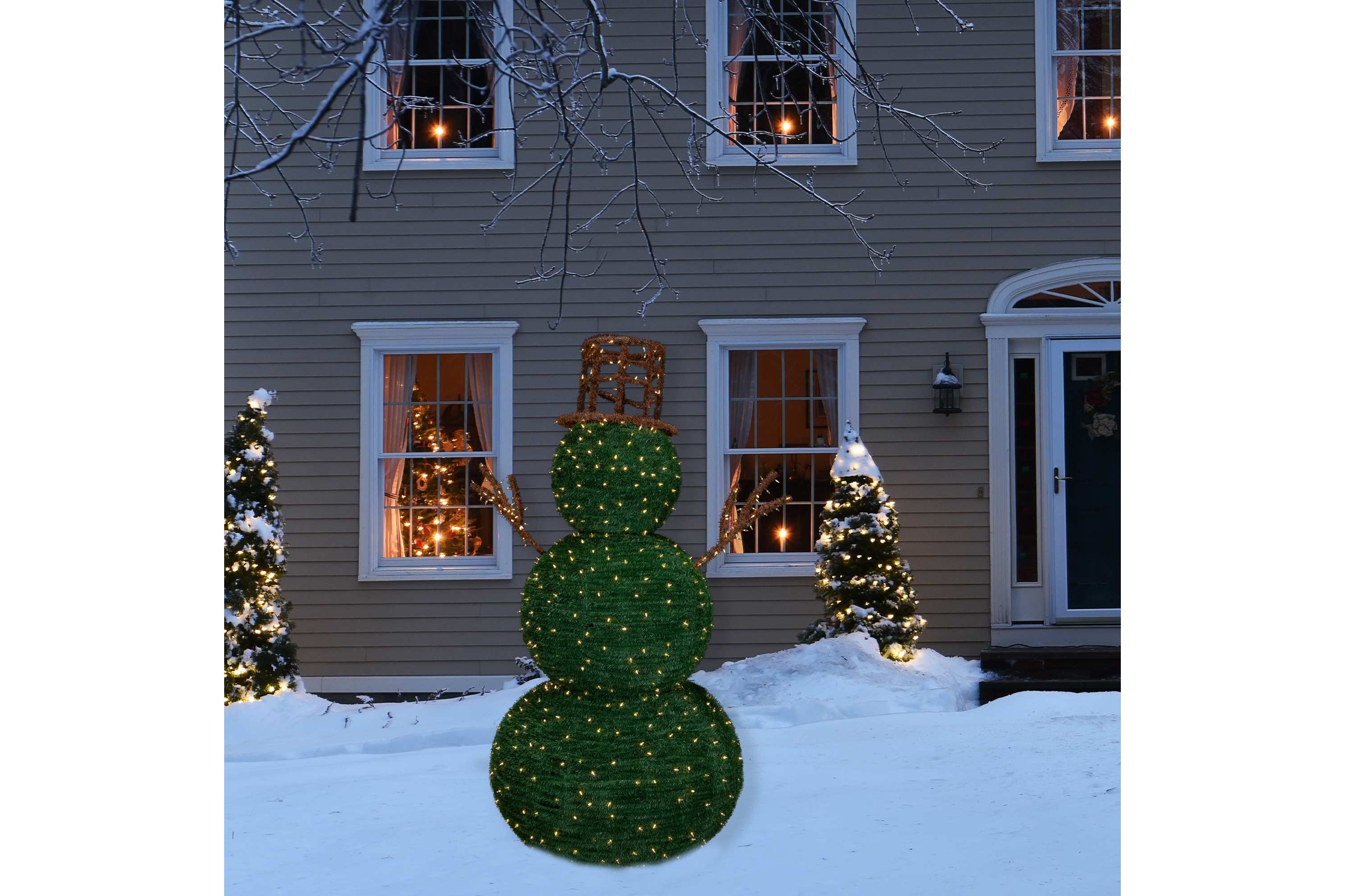 Lighted Commercial Topiary Snowman Outdoor Christmas Decoration - 6.5 - Warm White LED Lights