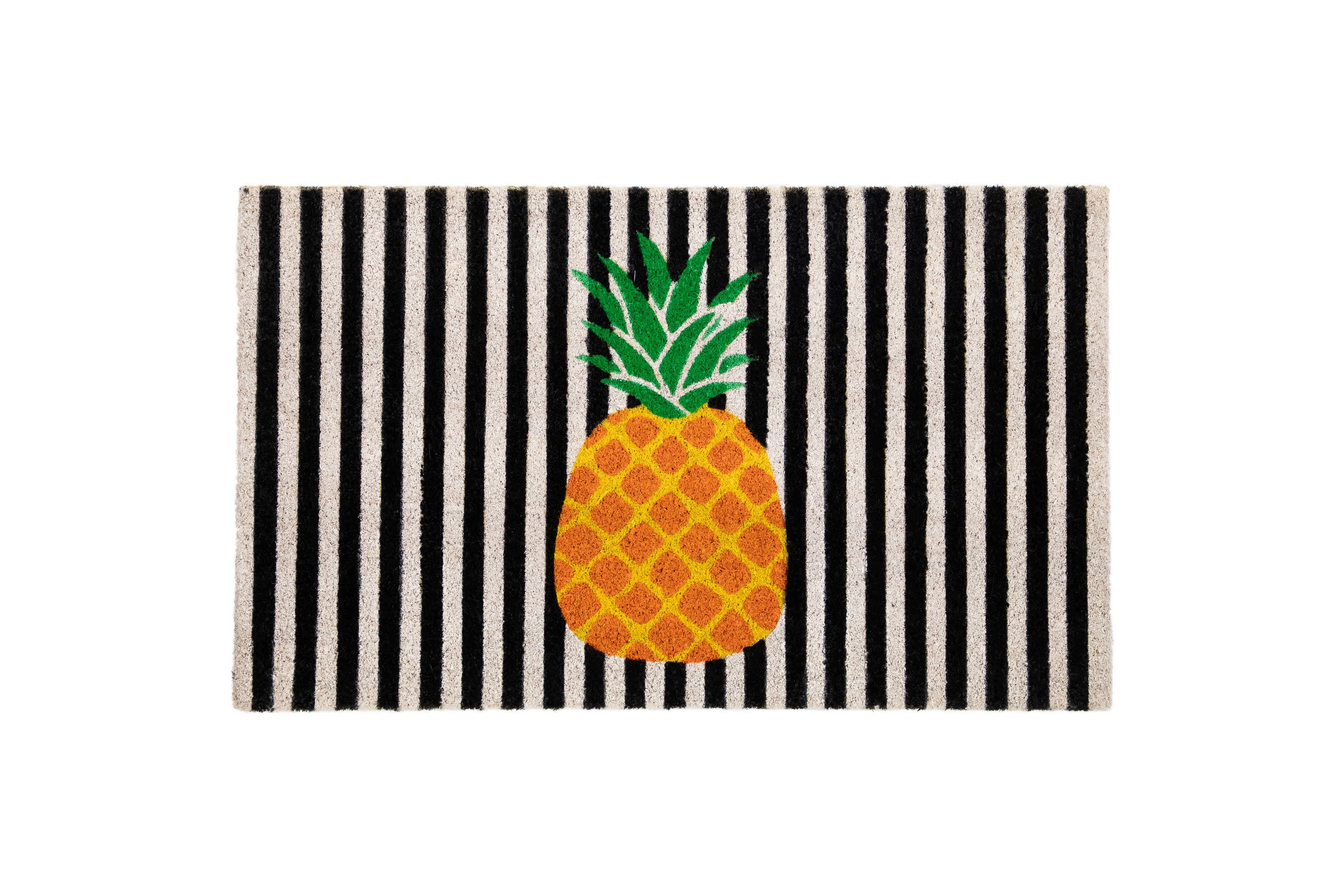 Ivory and Orange Pineapple Striped Natural Coir Outdoor Summer Doormat 18" x 30"