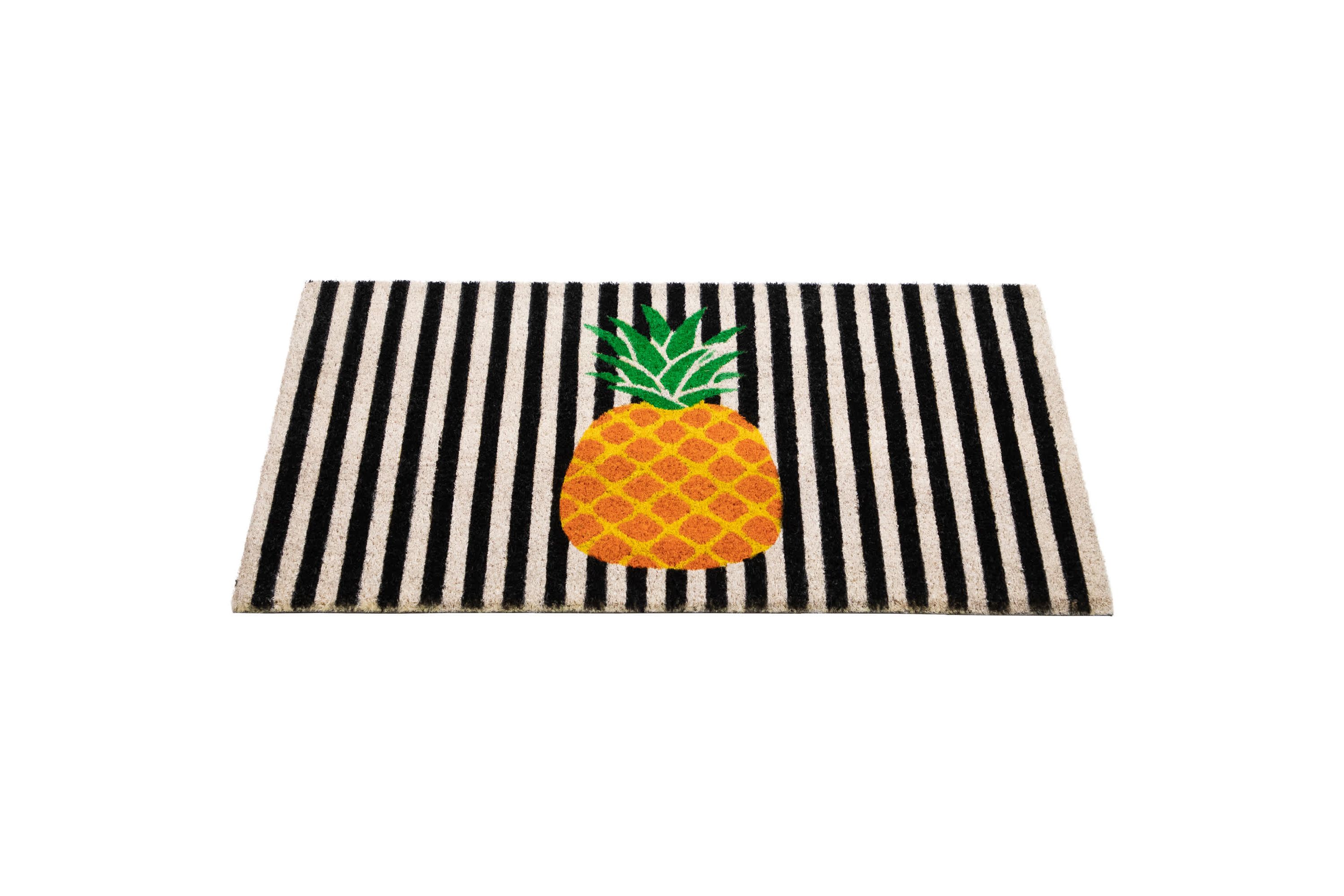 Ivory and Orange Pineapple Striped Natural Coir Outdoor Summer Doormat 18" x 30"