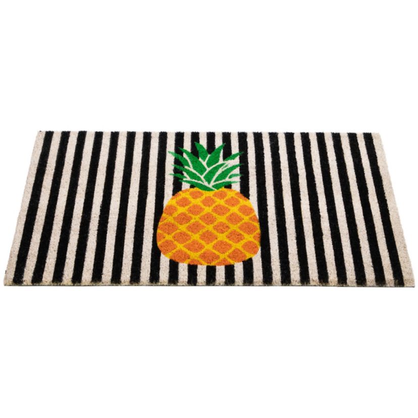 Ivory and Orange Pineapple Striped Natural Coir Outdoor Summer Doormat 18" x 30"