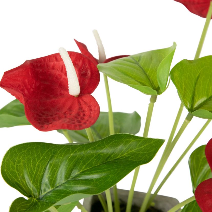 Anthurium Spring Floral Artificial Plant in a Square Pot - 12" - Red