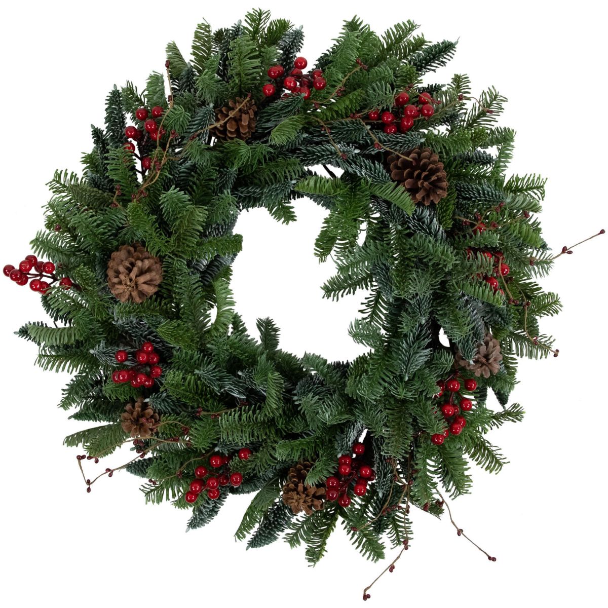 30 Red Berries and Pine Cones Christmas Wreath Unlit