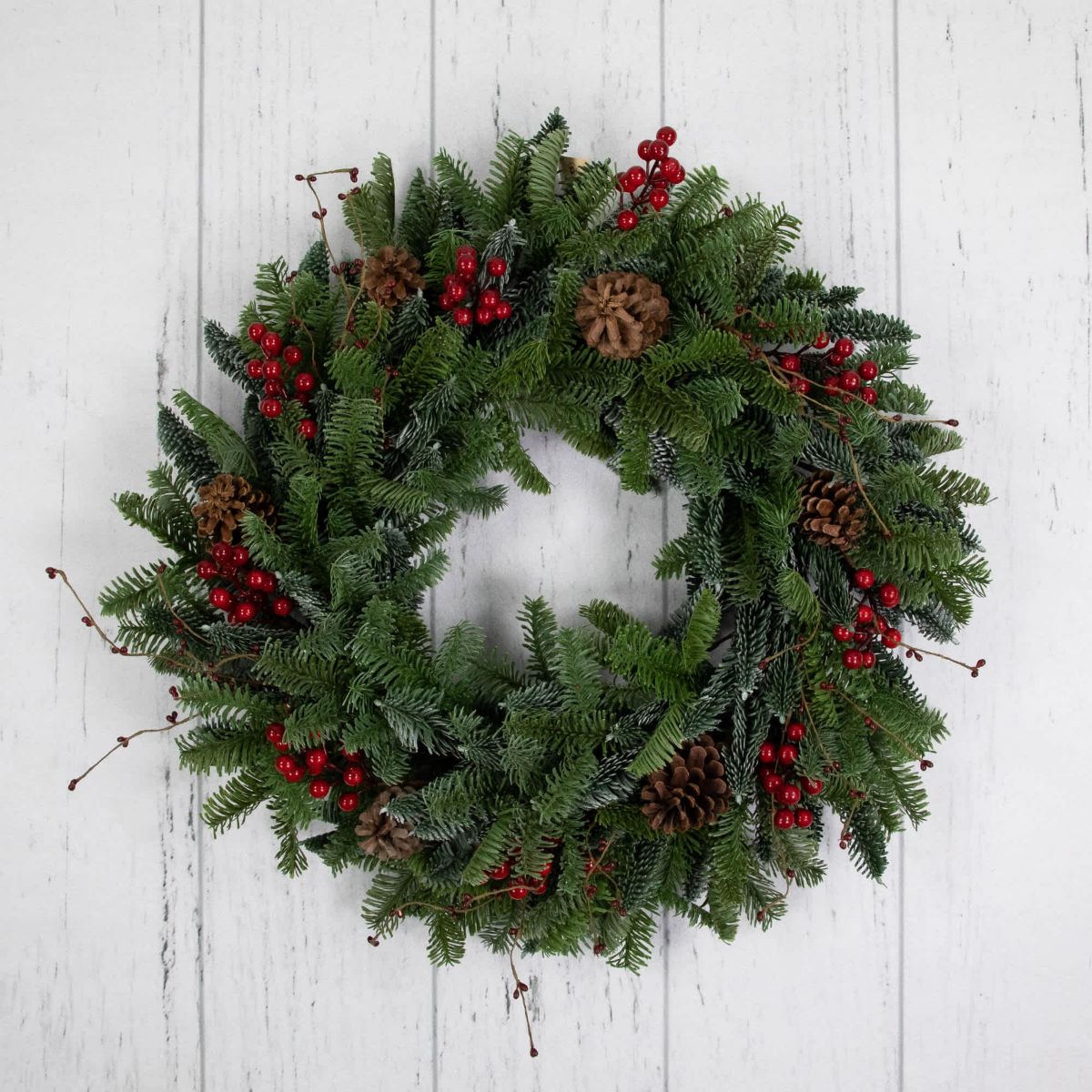 30 Red Berries and Pine Cones Christmas Wreath Unlit