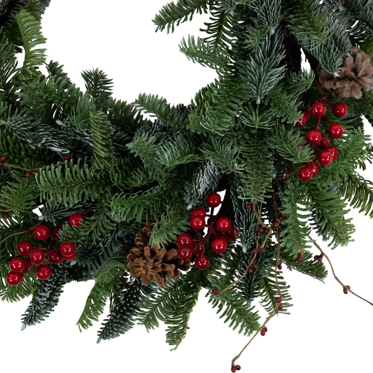 30 Red Berries and Pine Cones Christmas Wreath Unlit