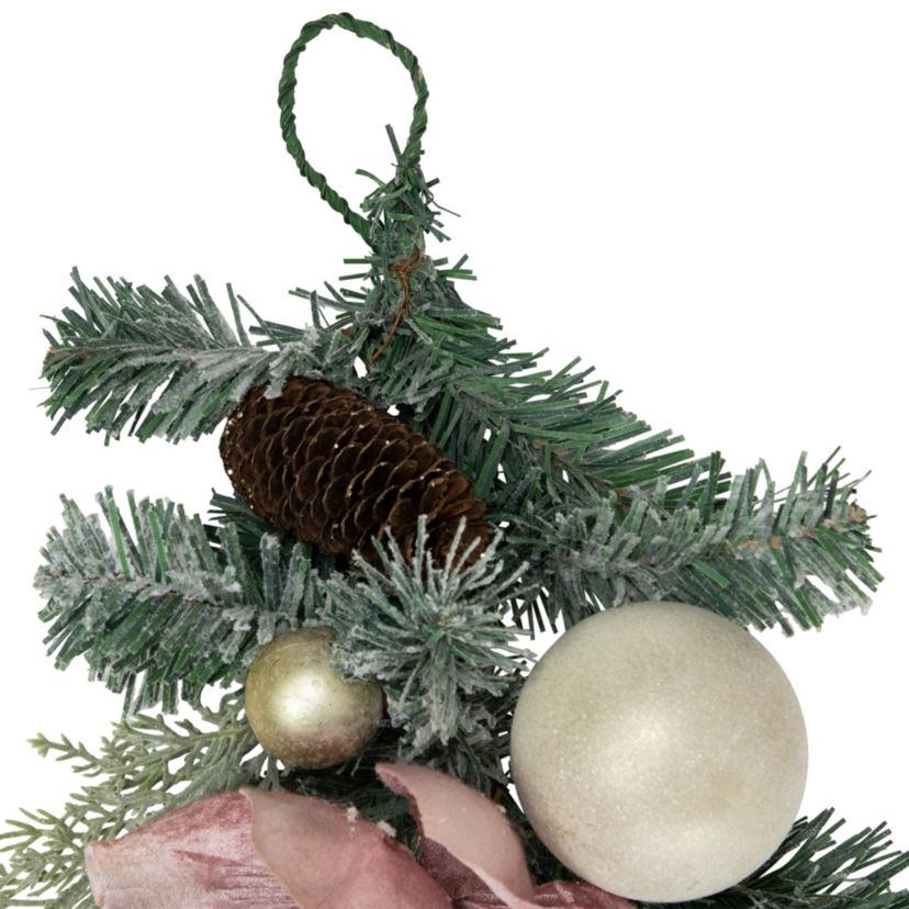 6 Pink Floral and Ball Ornament Frosted Pine Artificial Christmas Garland