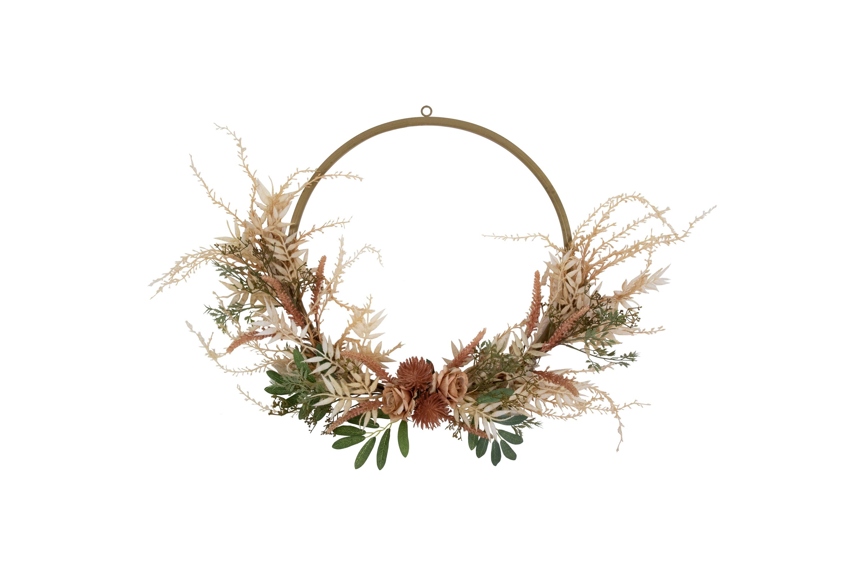 Fall Harvest Pale Roses with Foliage Artificial Wreath  24-Inch  Unlit