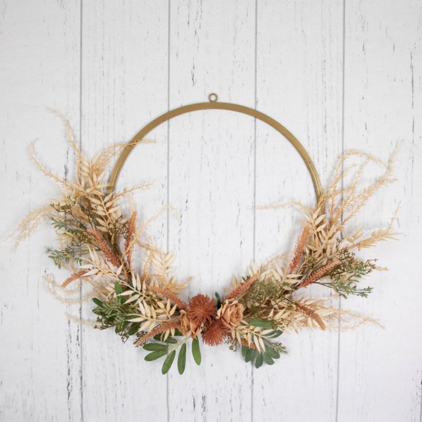 Fall Harvest Pale Roses with Foliage Artificial Wreath  24-Inch  Unlit