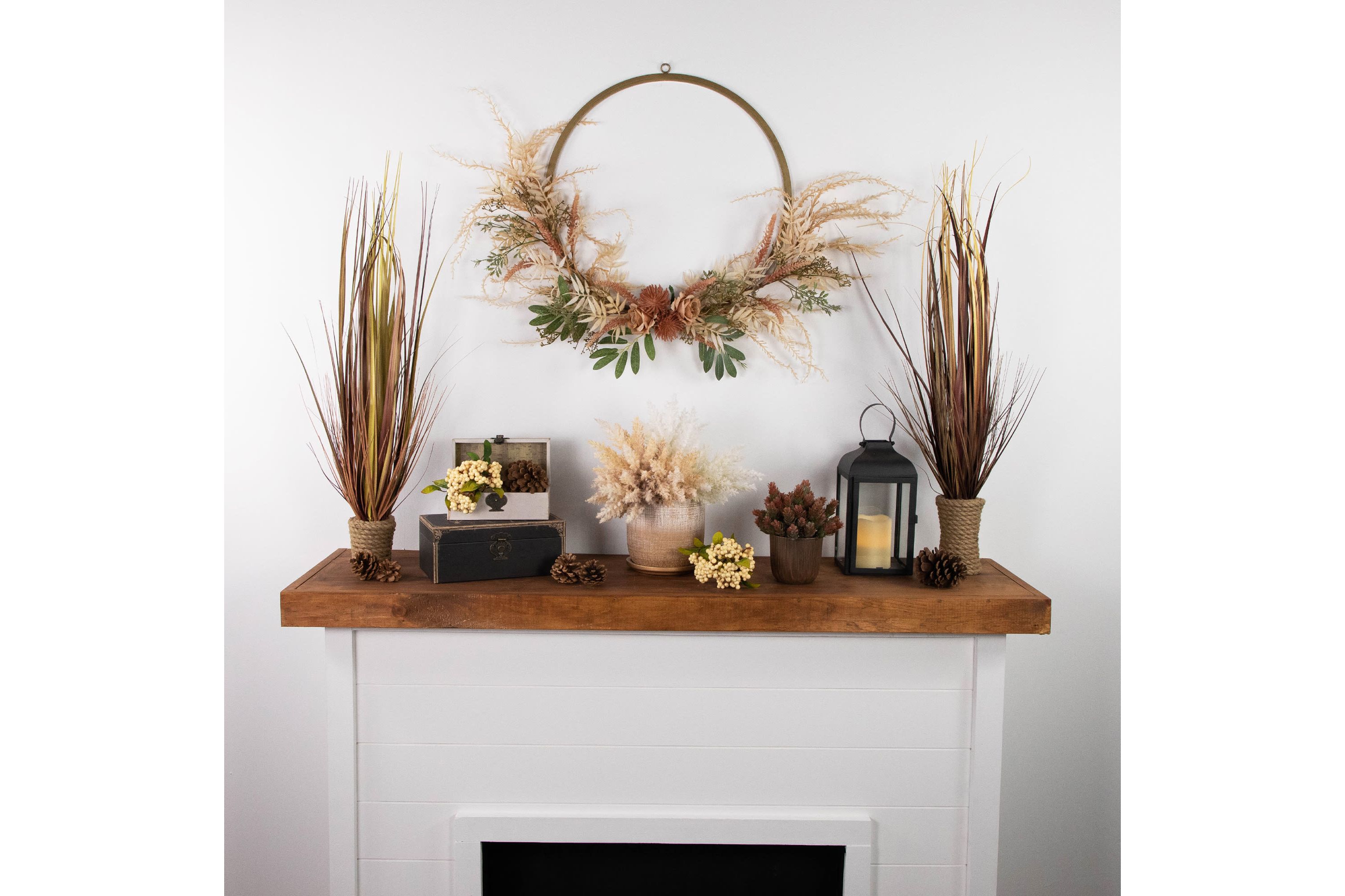 Fall Harvest Pale Roses with Foliage Artificial Wreath  24-Inch  Unlit