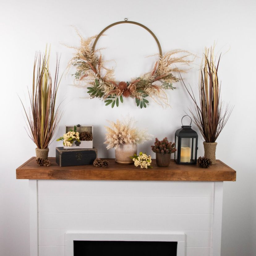 Fall Harvest Pale Roses with Foliage Artificial Wreath  24-Inch  Unlit
