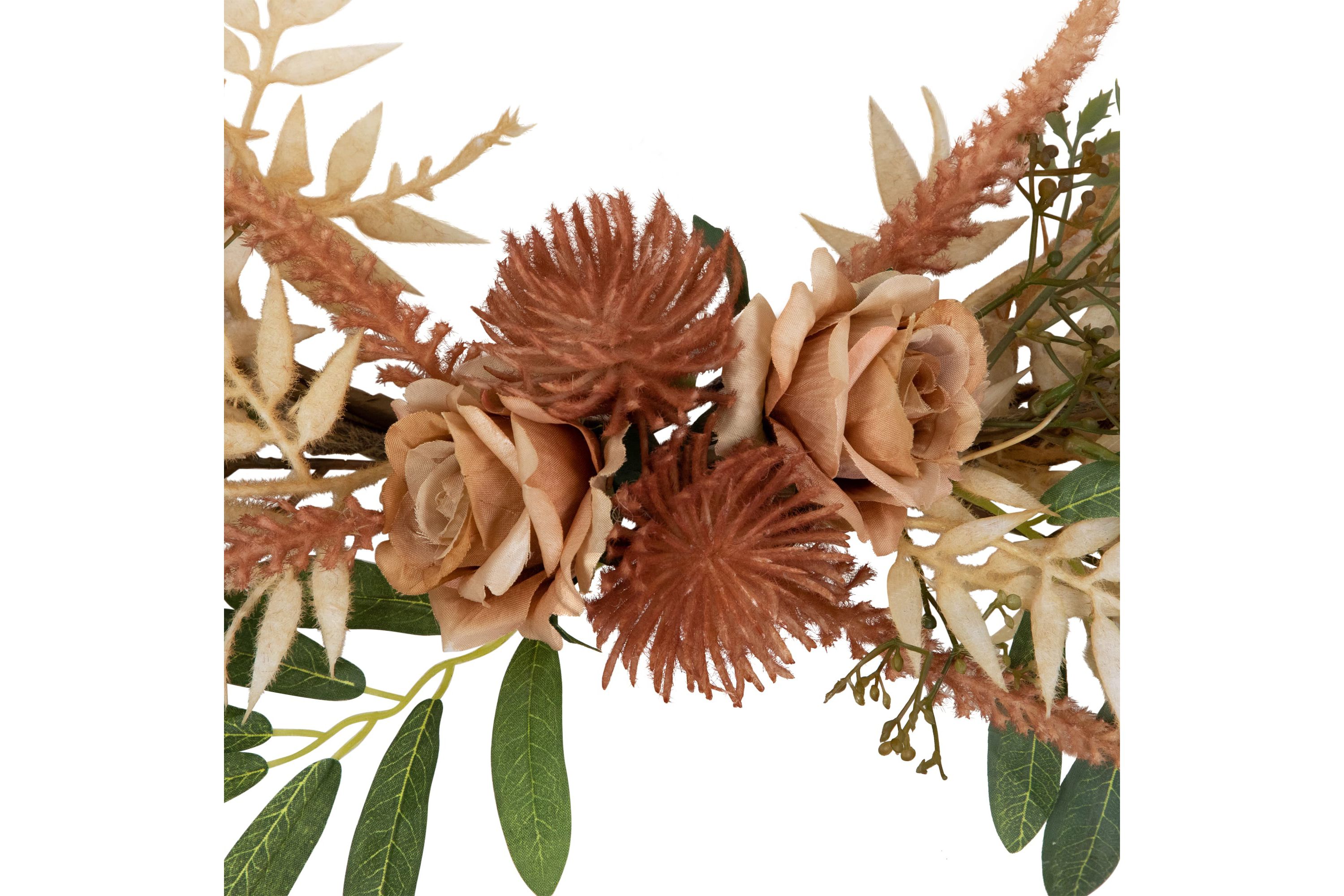 Fall Harvest Pale Roses with Foliage Artificial Wreath  24-Inch  Unlit