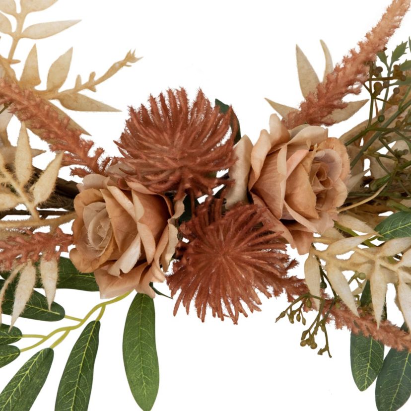 Fall Harvest Pale Roses with Foliage Artificial Wreath  24-Inch  Unlit