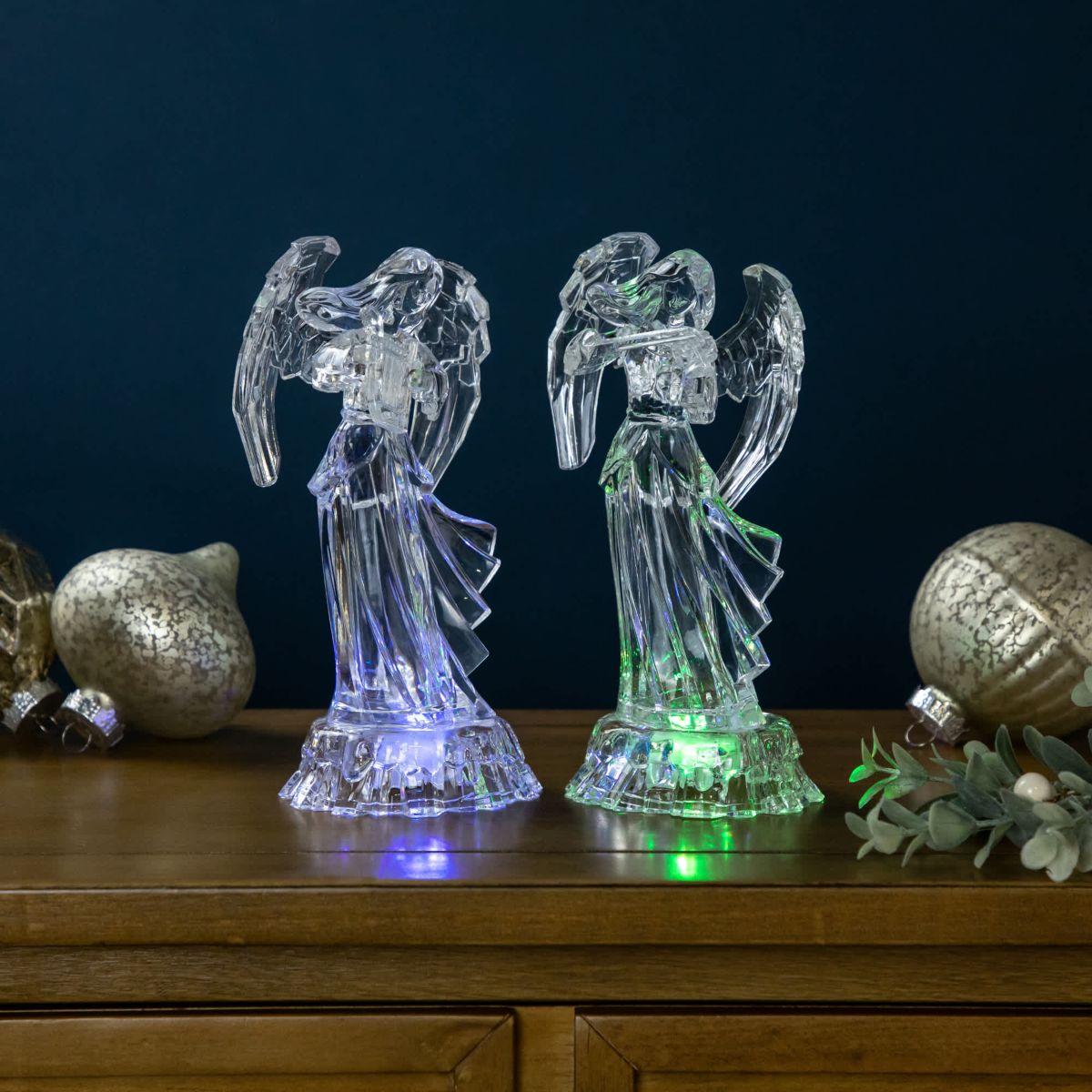 LED Lighted Color Changing Angel Acrylic Christmas Decorations - 9" - Set of 2