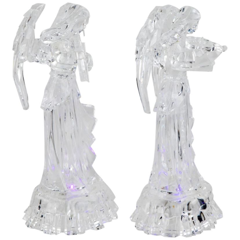 LED Lighted Color Changing Angel Acrylic Christmas Decorations - 9" - Set of 2
