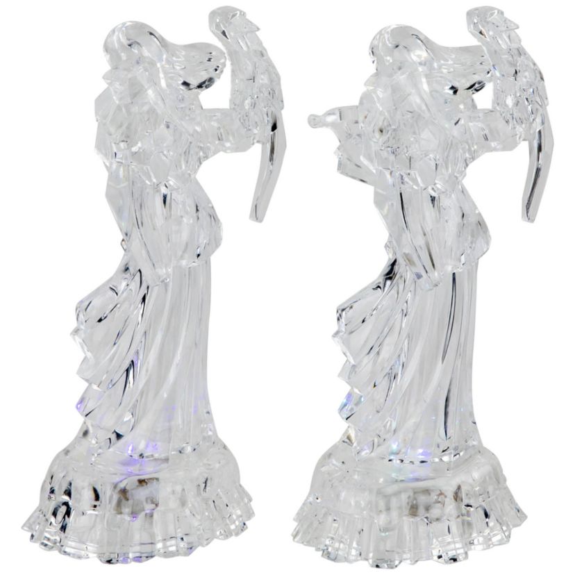 LED Lighted Color Changing Angel Acrylic Christmas Decorations - 9" - Set of 2