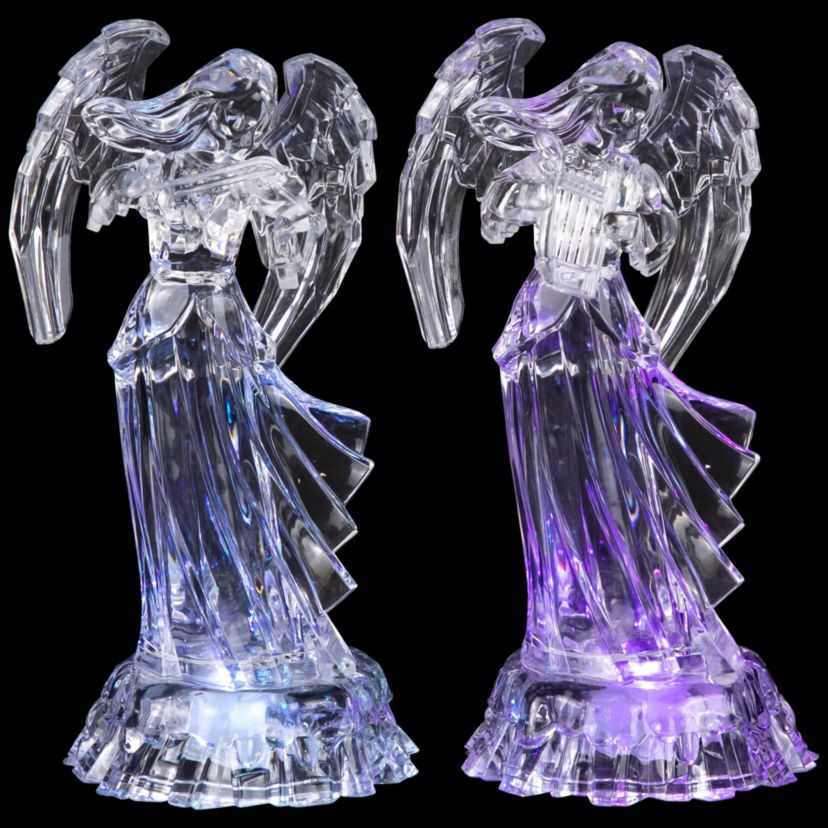 LED Lighted Color Changing Angel Acrylic Christmas Decorations - 9" - Set of 2