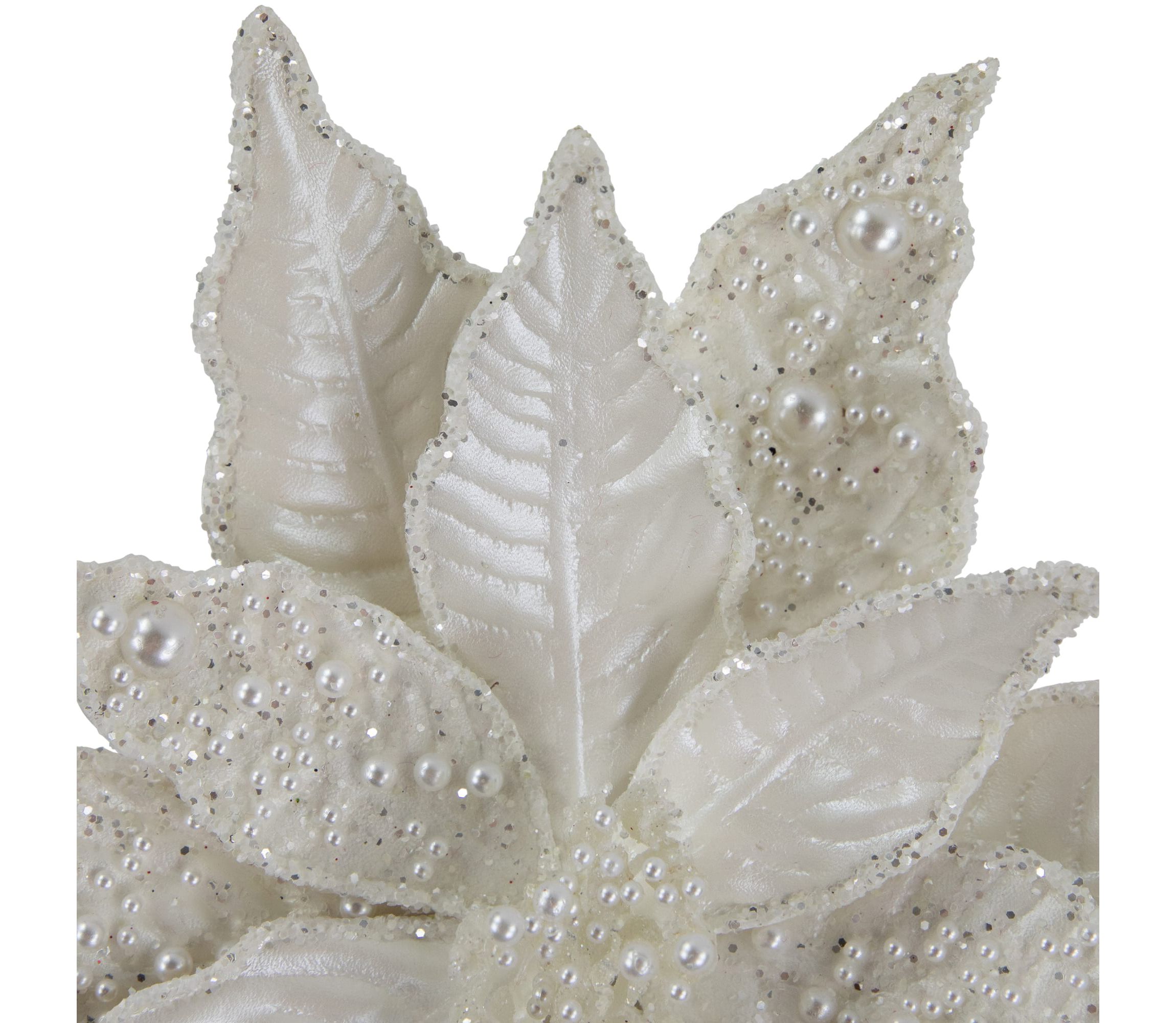 22inch Pearl White Glittered Poinsettia Christmas Stem Spray
