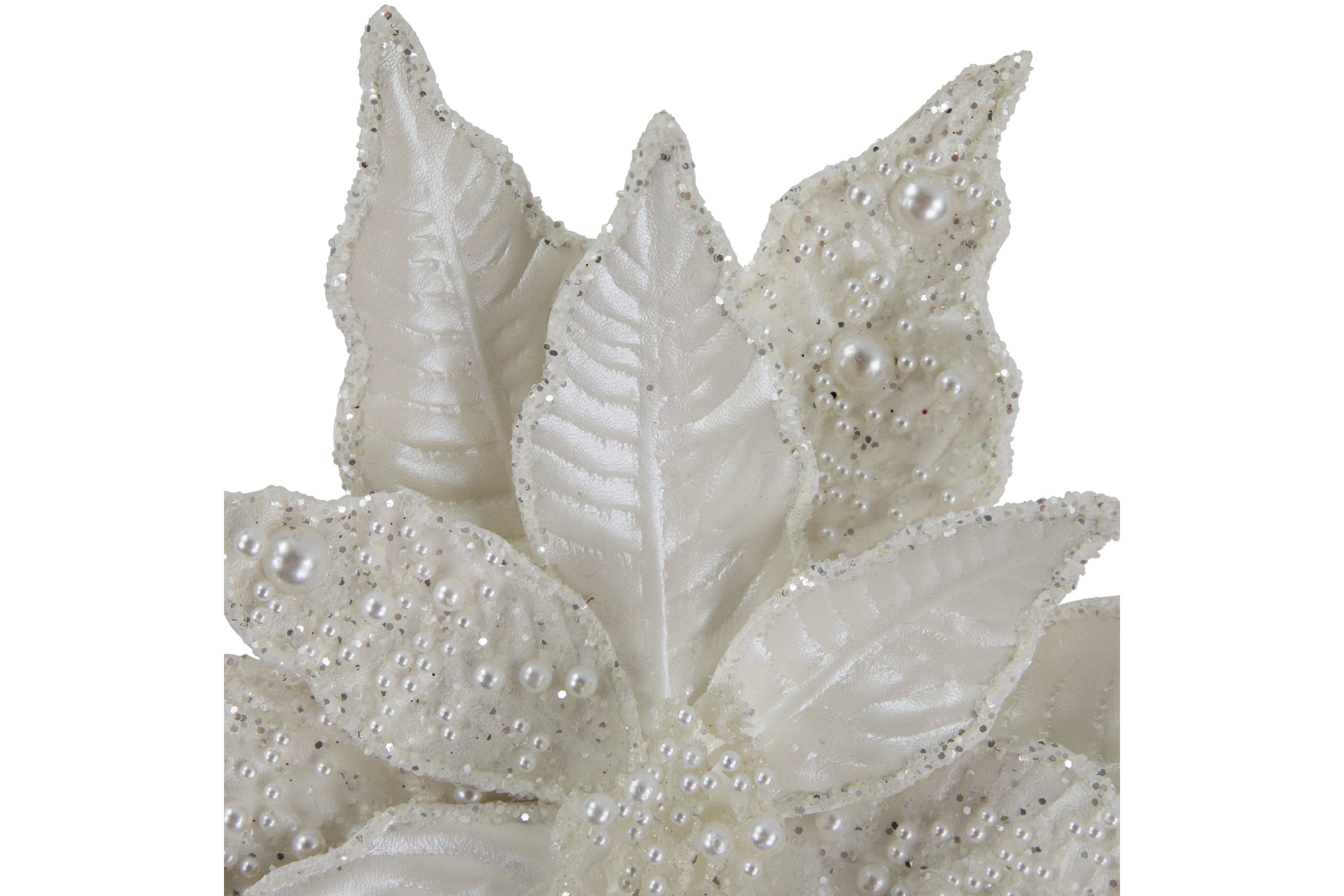 22inch Pearl White Glittered Poinsettia Christmas Stem Spray
