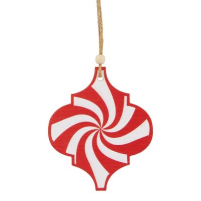 4.5inch Red and White Candy Cane Swirl Bauble Wooden Christmas Ornament