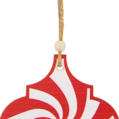 4.5inch Red and White Candy Cane Swirl Bauble Wooden Christmas Ornament