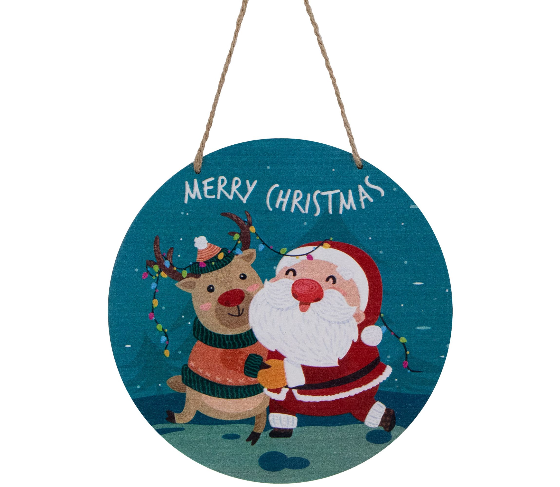 8inch Santa and Reindeer "Merry Christmas" Disc Ornament