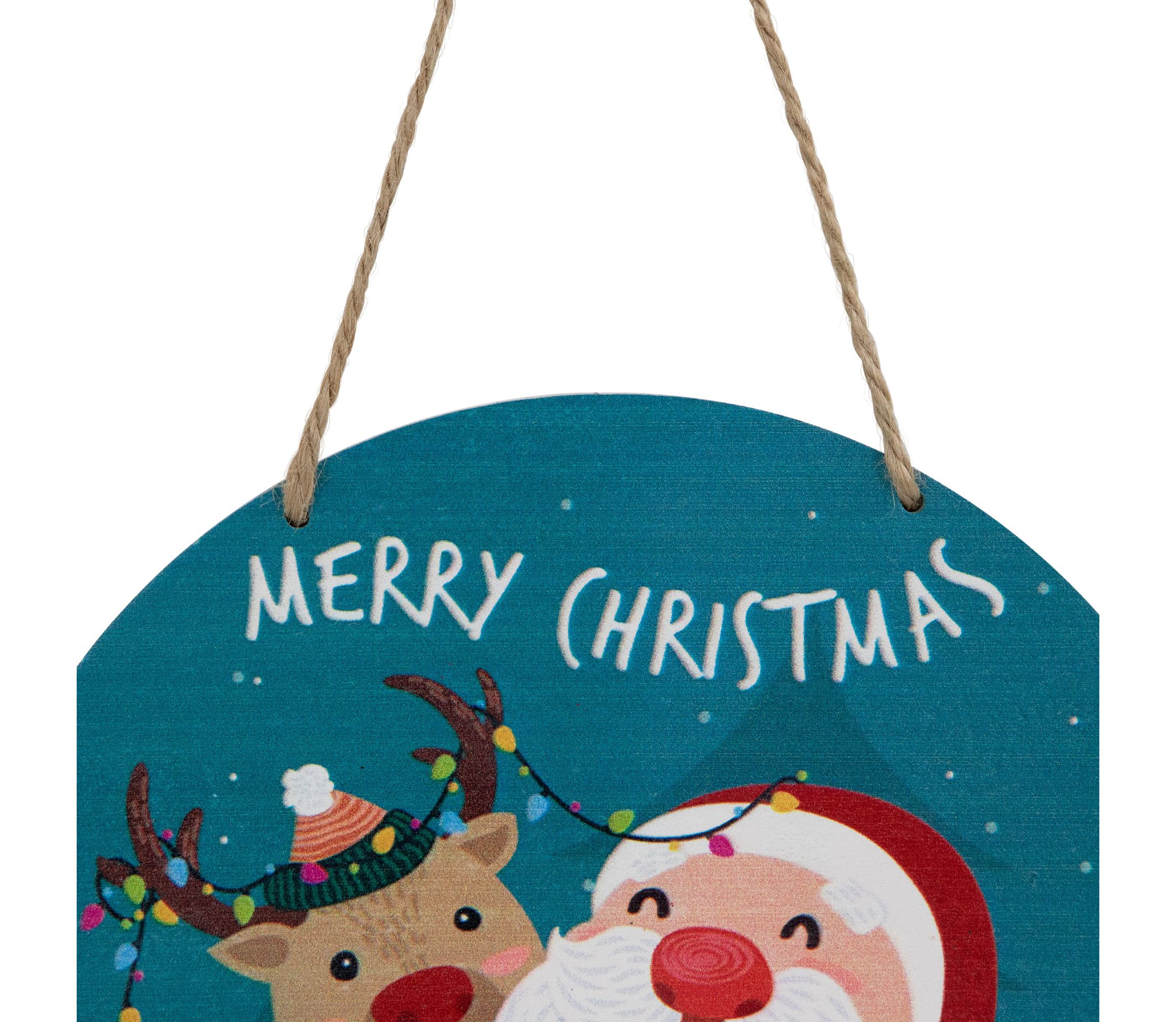 8inch Santa and Reindeer "Merry Christmas" Disc Ornament