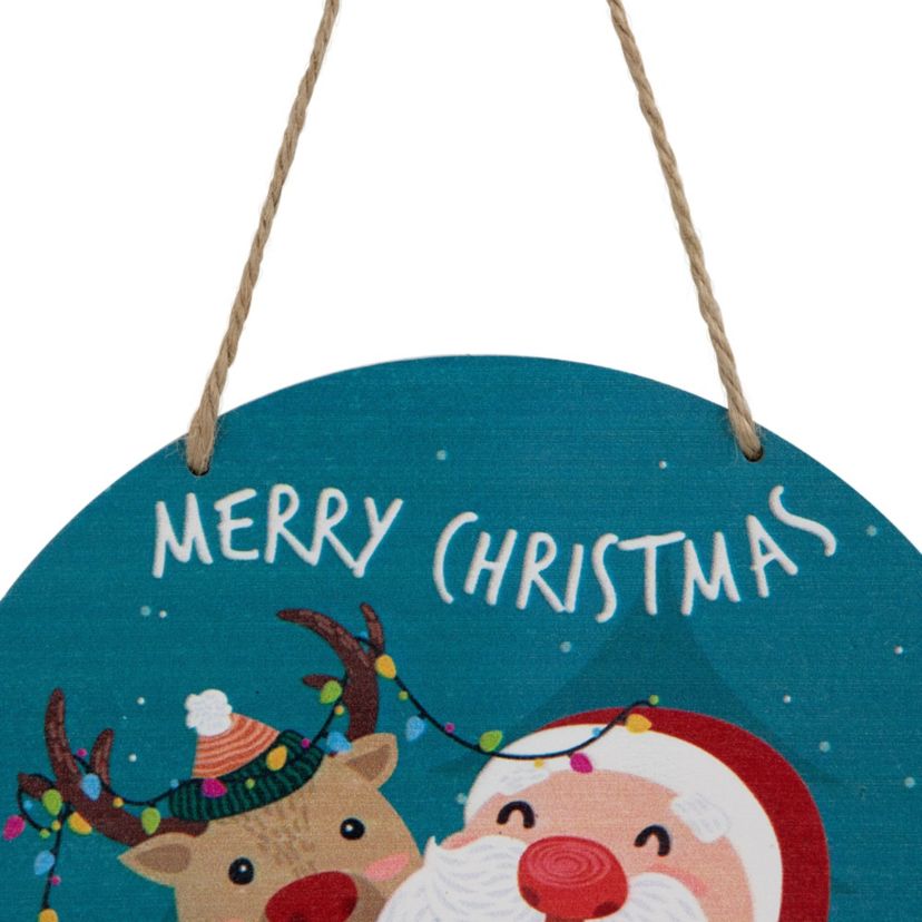 8inch Santa and Reindeer "Merry Christmas" Disc Ornament