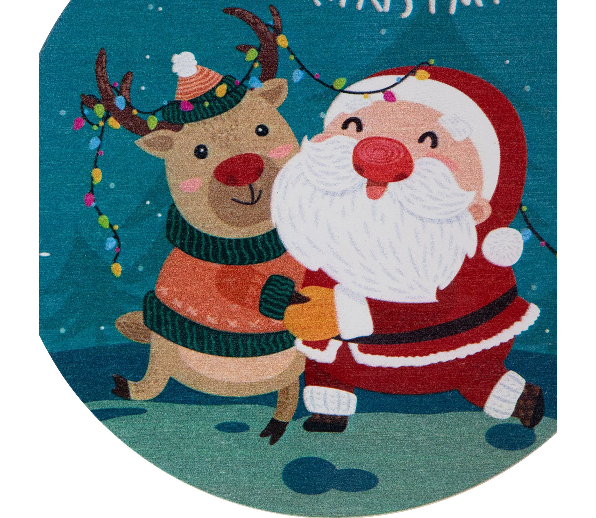 8inch Santa and Reindeer "Merry Christmas" Disc Ornament