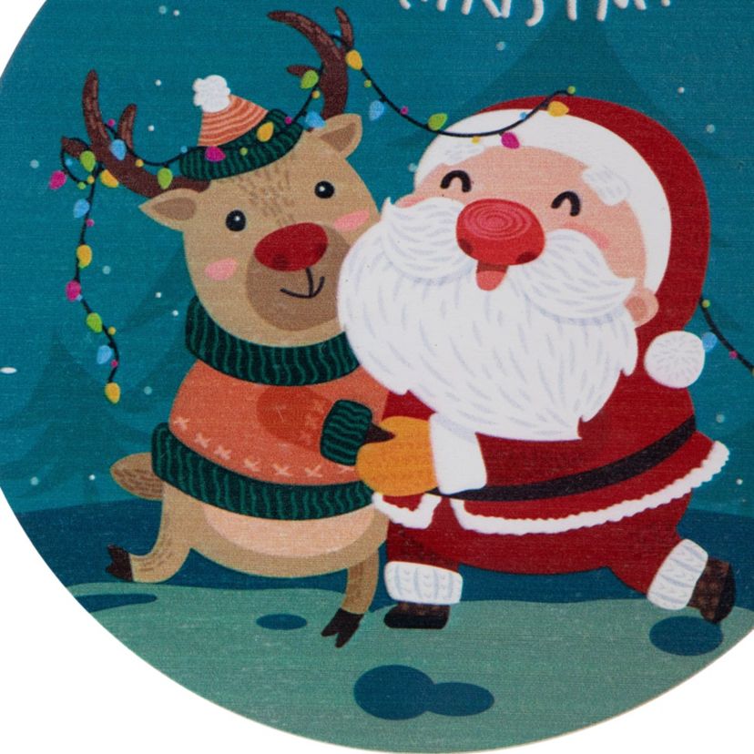 8inch Santa and Reindeer "Merry Christmas" Disc Ornament