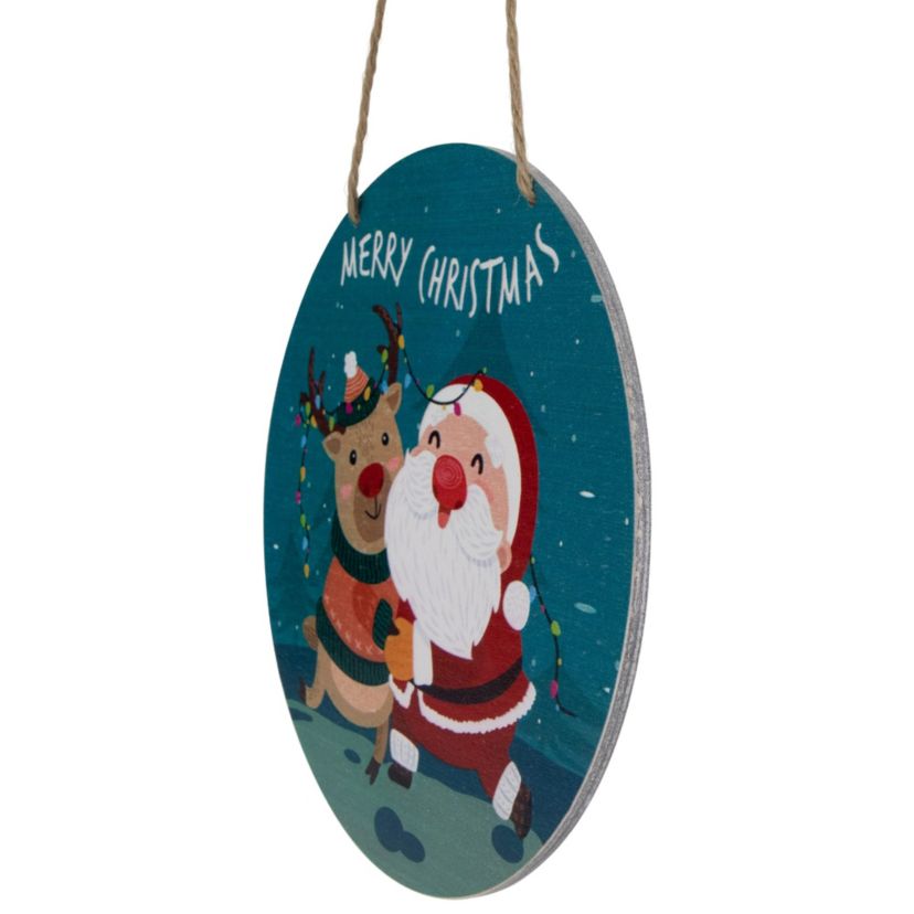 8inch Santa and Reindeer "Merry Christmas" Disc Ornament